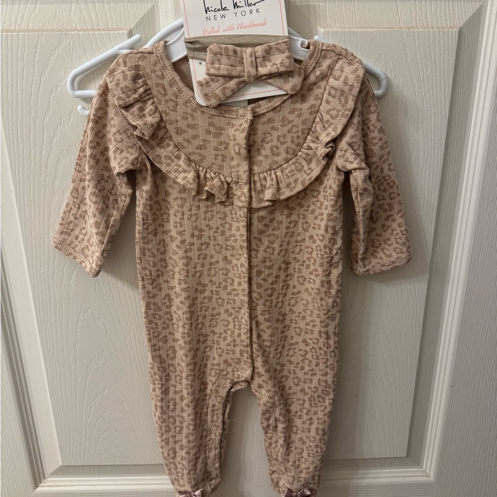 Nicole Miller Kids cheetah print onesie with Headband